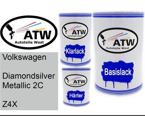 Volkswagen, Diamondsilver Metallic 2C, Z4X: 500ml Lackdose + 500ml Klarlack + 250ml Härter - Set, von ATW Autoteile West.